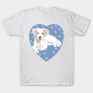 White Dog with Blue Heart Hunting Dog T-Shirt